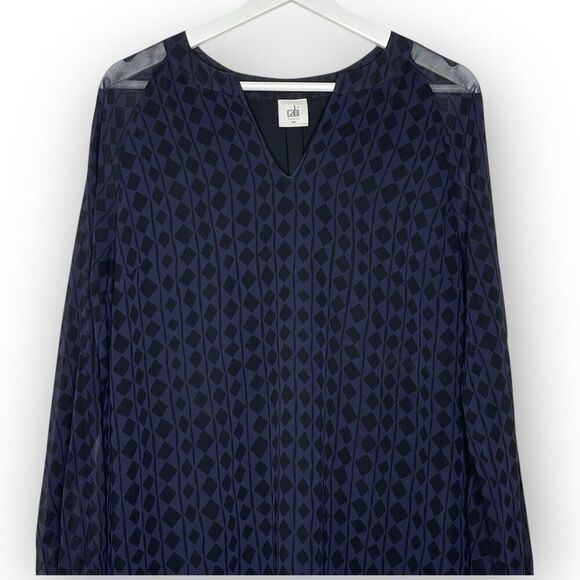 CAbi Style 3102 Harlequin Blue Black Diamond Shift Tunic Shirt Dress Size Small - Picture 4 of 10